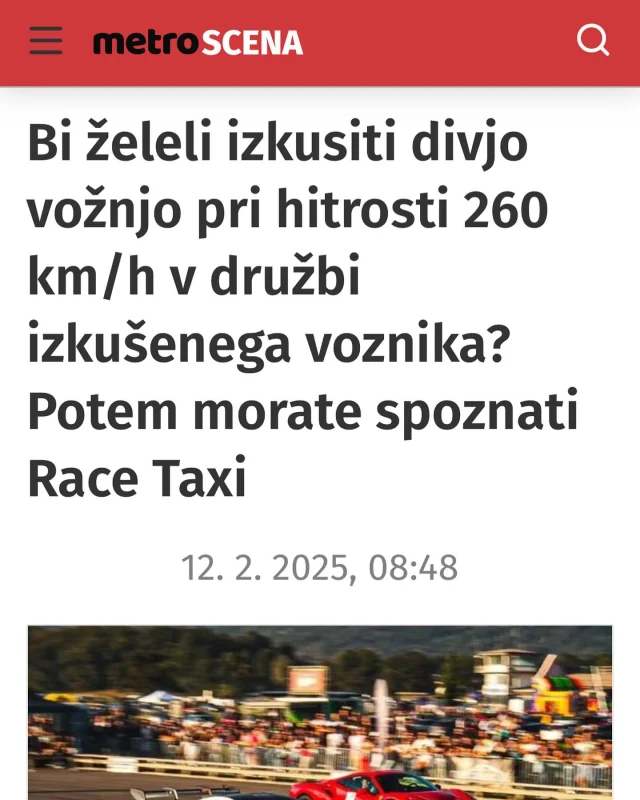 Race Taxi je ena izmed najnovejših izkušenj na dirkališču! Izkoristi priložnost in si privošči nepozabno adrenalinsko vožnjo s profesionalnim voznikom. Nakupi svoj bon prek spleta in doživi hitrost na povsem novi ravni!